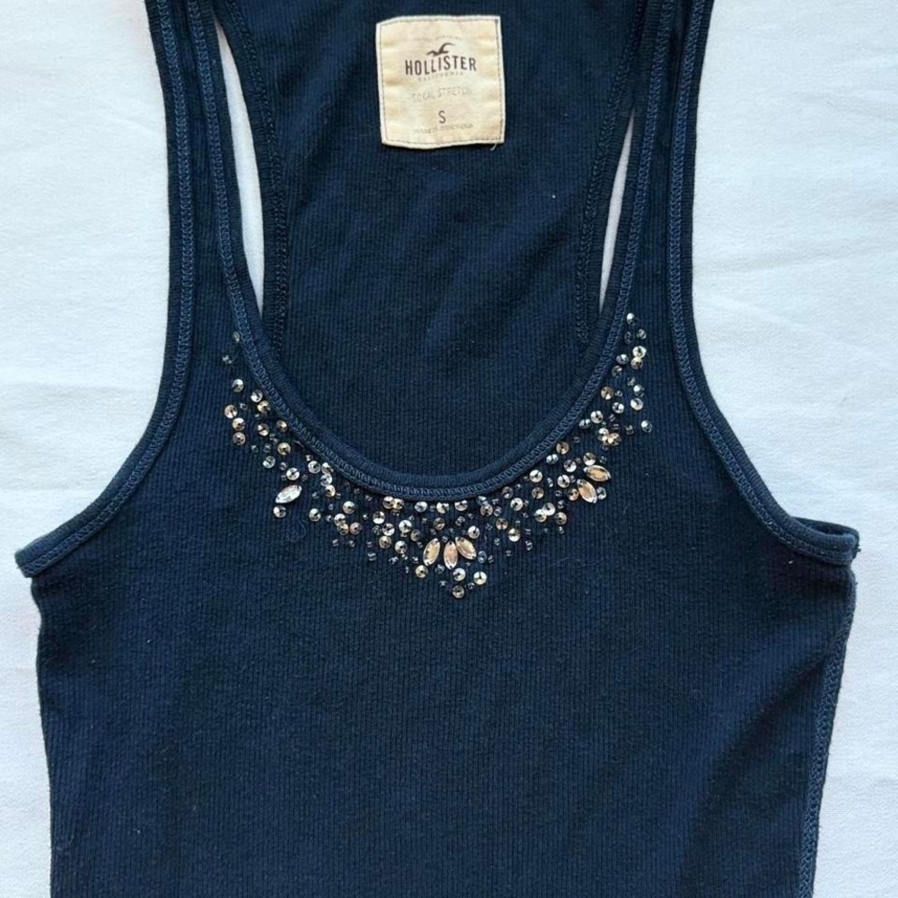 Y2K hollister cami tank top navy rhinestone embellishments size small - Picture 3 of 8